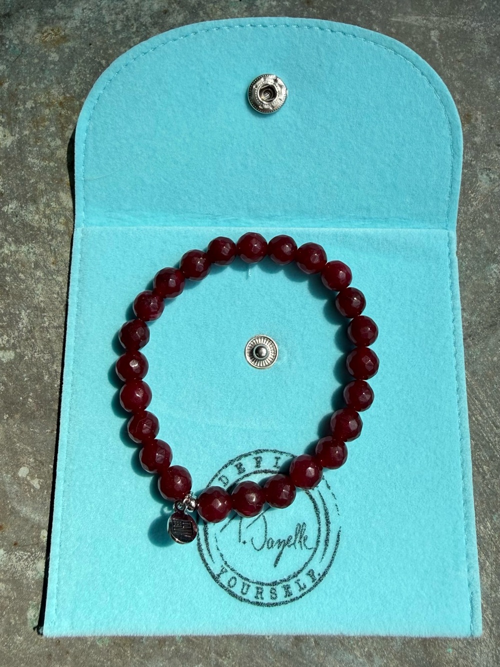 T Jazelle Maroon Jade Beaded Bracelet- Stacker